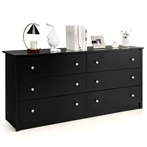 Giantex 6-Drawer Dresser for Bedroom - Freestanding Storage Cabinet, Chester Drawers with Anti-Toppling Device, Floor Cabinet for Living Room, Entryway 60 Inch Double Dressers, Black