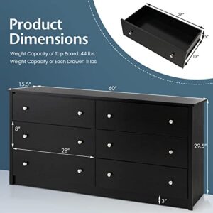 Giantex 6-Drawer Dresser for Bedroom - Freestanding Storage Cabinet, Chester Drawers with Anti-Toppling Device, Floor Cabinet for Living Room, Entryway 60 Inch Double Dressers, Black