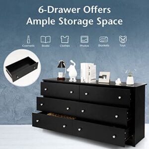 Giantex 6-Drawer Dresser for Bedroom - Freestanding Storage Cabinet, Chester Drawers with Anti-Toppling Device, Floor Cabinet for Living Room, Entryway 60 Inch Double Dressers, Black