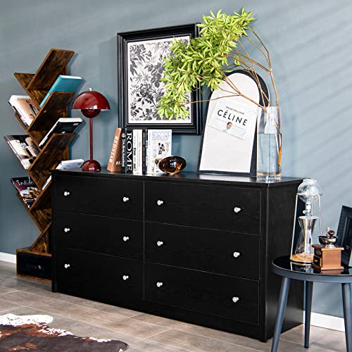 Giantex 6-Drawer Dresser for Bedroom - Freestanding Storage Cabinet, Chester Drawers with Anti-Toppling Device, Floor Cabinet for Living Room, Entryway 60 Inch Double Dressers, Black