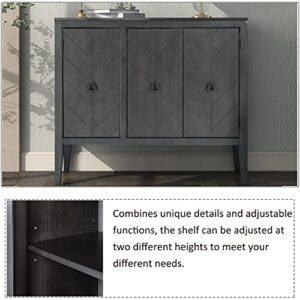 SLEERWAY Wooden Accent Storage Cabinet, Modern Console Table with Adjustable Shelf and 3 Antique Doors, Sideboard Buffet Storage Cabinet for Entryway, Living Room, Bedroom, Easy to Assemble (Gray)