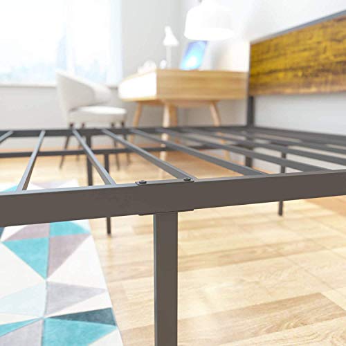 Weehom Queen Size Bed Frame with Wood Headboard Solid Wood Beds for Adults Strong Metal Slats Support Beds No Box Spring Needed Lock Design Brown