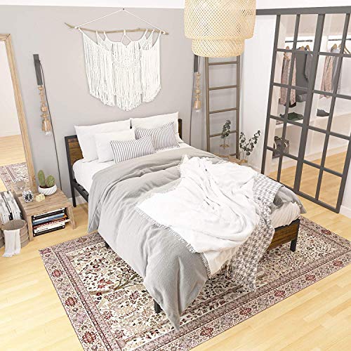 Weehom Queen Size Bed Frame with Wood Headboard Solid Wood Beds for Adults Strong Metal Slats Support Beds No Box Spring Needed Lock Design Brown
