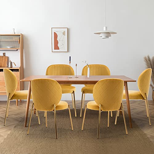 DAGONHIL Velvet Dining Chair,Upholstered Vanity Chairs with Golden Metal Leg,Set of 4(Yellow)