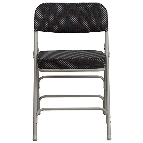 Flash Furniture 4 Pack HERCULES Series Premium Curved Triple Braced & Double Hinged Black Pin-Dot Fabric Metal Folding Chair