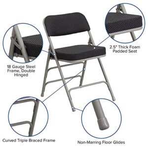 Flash Furniture 4 Pack HERCULES Series Premium Curved Triple Braced & Double Hinged Black Pin-Dot Fabric Metal Folding Chair