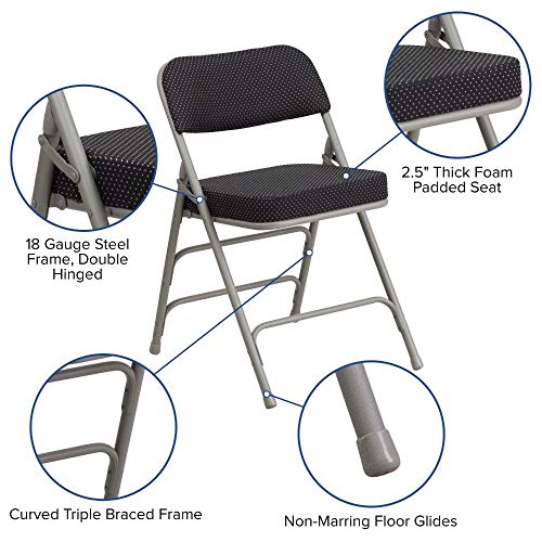 Flash Furniture 4 Pack HERCULES Series Premium Curved Triple Braced & Double Hinged Black Pin-Dot Fabric Metal Folding Chair