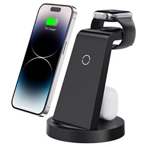 3 in 1 charging station for iphone, wireless charger for iphone 14 13 12 11 x pro max & apple watch – charging stand dock for airpods