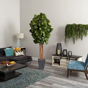 Nearly Natural Fiddle Leaf Artificial Slate Planter Silk Trees Green