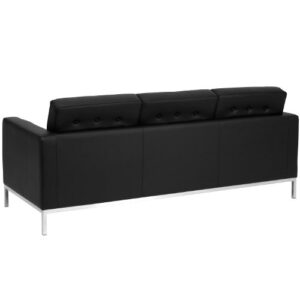 Flash Furniture HERCULES Lacey Series Contemporary Black LeatherSoft Sofa with Stainless Steel Frame