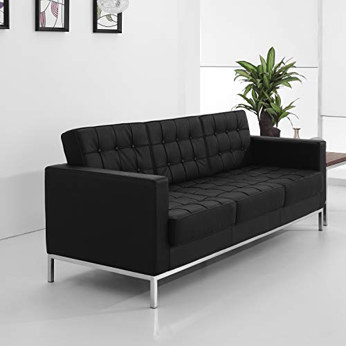 Flash Furniture HERCULES Lacey Series Contemporary Black LeatherSoft Sofa with Stainless Steel Frame