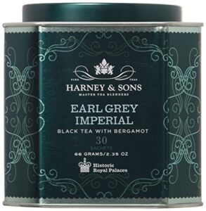 harney & sons earl grey imperial tea tin – fine black tea with natural bergamot – 2.35 ounces, 30 sachets