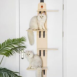 MEWOOFUN 4-Levels Versatile Cat Climber Shelves Door Mounted Vertical Cat Tree Tower with Carpeted Plank for Indoor Cats (22.3" L X 10.5" W X 67.3" H)