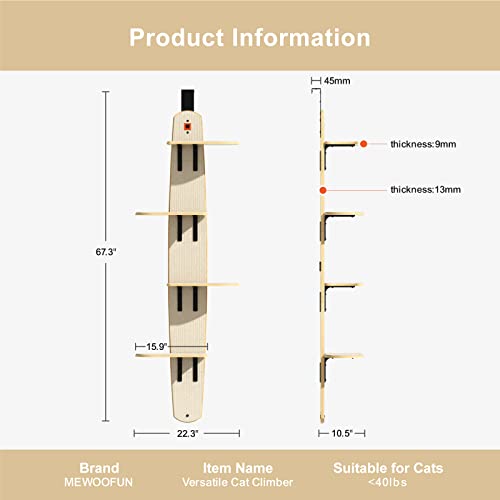 MEWOOFUN 4-Levels Versatile Cat Climber Shelves Door Mounted Vertical Cat Tree Tower with Carpeted Plank for Indoor Cats (22.3" L X 10.5" W X 67.3" H)