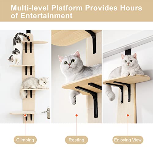 MEWOOFUN 4-Levels Versatile Cat Climber Shelves Door Mounted Vertical Cat Tree Tower with Carpeted Plank for Indoor Cats (22.3" L X 10.5" W X 67.3" H)