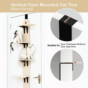 MEWOOFUN 4-Levels Versatile Cat Climber Shelves Door Mounted Vertical Cat Tree Tower with Carpeted Plank for Indoor Cats (22.3" L X 10.5" W X 67.3" H)