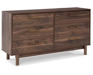 signature design by ashley calverson mid-century modern 6 drawer dresser, mocha brown