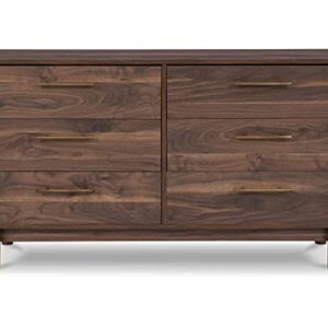 Signature Design by Ashley Calverson Mid-Century Modern 6 Drawer Dresser, Mocha Brown