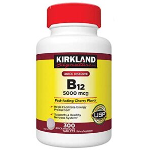 Kirkland-Signature Vitamin B12 5000 Mcg, Supplements,300 Tablets-Support More Quick Dissolve,Cherry Flavor