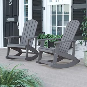 flash furniture savannah poly resin wood adirondack rocking chair – all weather gray polystyrene – stainless steel hardware – set of 2