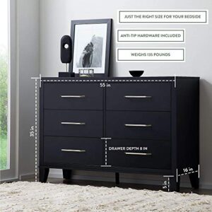 Edenbrook Bedroom-Six Drawer-Modern Design-Easy Assembly, Black Dresser, 55x35x16 inches