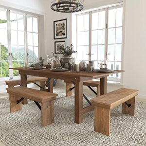 flash furniture hercules series 7′ x 40” antique rustic folding farm table and four bench set