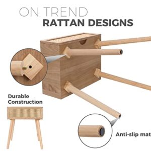 Rattan Nightstand with Drawer, Bedside Table, End Table with Storage, Modern Boho Nightstands, Mid-Century Coffee Table, Small Side Tables for Living Room Bedroom Office Balcony (Natural Walnut)