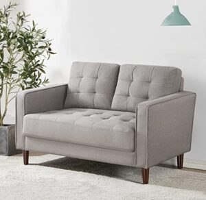 zinus benton loveseat sofa / grid tufted cushions / easy, tool-free assembly, stone grey