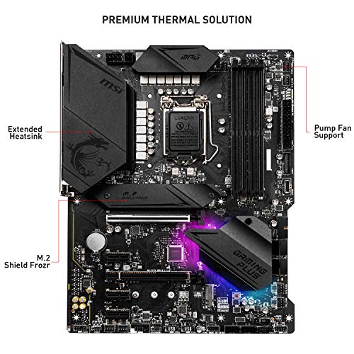 MSI MPG Z490 Gaming Plus Gaming Motherboard (ATX, 10th Gen Intel Core, LGA 1200 Socket, DDR4, CF, Dual M.2 Slots, USB 3.2 Gen 2, 2.5G LAN, DP/HDMI, Mystic Light RGB)