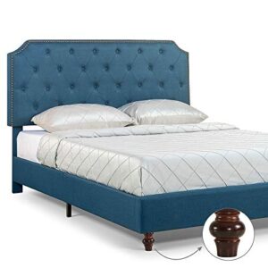 zinus andover upholstered bed frame / tufted bed frame with nailhead detail / adjustable headboard / easy assembly, full