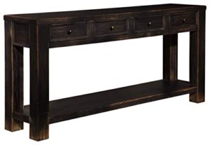 signature design by ashley gavelston rustic sofa table with 4 drawers and lower shelf, weathered black