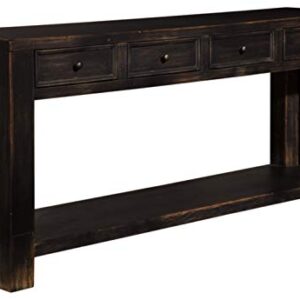 Signature Design by Ashley Gavelston Rustic Sofa Table with 4 Drawers and Lower Shelf, Weathered Black