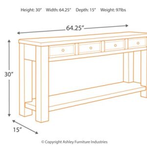 Signature Design by Ashley Gavelston Rustic Sofa Table with 4 Drawers and Lower Shelf, Weathered Black