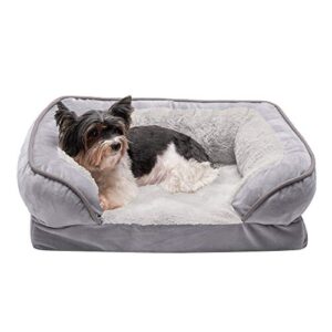 furhaven small cooling gel foam dog bed perfect comfort plush & velvet waves sofa-style w/ removable washable cover – granite gray, small