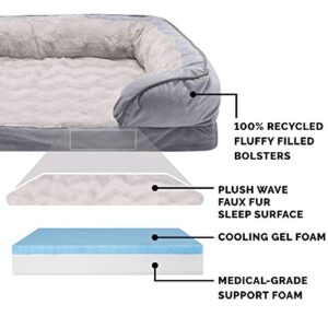 Furhaven Small Cooling Gel Foam Dog Bed Perfect Comfort Plush & Velvet Waves Sofa-Style w/ Removable Washable Cover - Granite Gray, Small