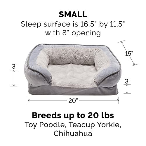 Furhaven Small Cooling Gel Foam Dog Bed Perfect Comfort Plush & Velvet Waves Sofa-Style w/ Removable Washable Cover - Granite Gray, Small