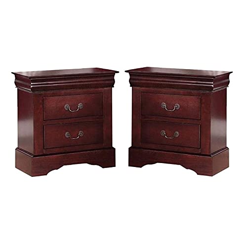 Home Square 2 Piece Louis Philippe III Wood Nightstand Set in Cherry