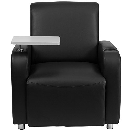 Flash Furniture Black LeatherSoft Guest Chair with Tablet Arm, Chrome Legs and Cup Holder