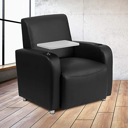 Flash Furniture Black LeatherSoft Guest Chair with Tablet Arm, Chrome Legs and Cup Holder