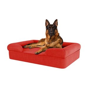 omlet memory foam bolster dog bed | easy to clean, removable and machine washable cover | orthopaedic | stylish geometric weave fabric (large, christmas cherry red)