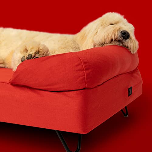 Omlet Memory Foam Bolster Dog Bed | Easy to Clean, Removable and Machine Washable Cover | Orthopaedic | Stylish Geometric Weave Fabric (Large, Christmas Cherry Red)