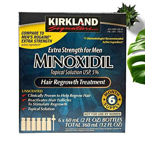 Kirkland Signature Minoxidil Hair Regrowth Solution for Men - 3 Month Supply,Package Includes Child-Resistant Dropper Applicator, Blue