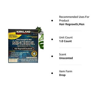 Kirkland Signature Minoxidil Hair Regrowth Solution for Men - 3 Month Supply,Package Includes Child-Resistant Dropper Applicator, Blue