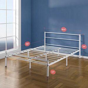 Zinus Geraldine 12 inch White Metal Platform Bed Frame with Headboard and Footboard / Premium Steel Slat Support / Mattress Foundation, Queen