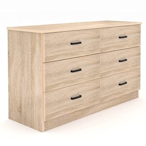 bigbiglife wood dresser for bedroom, 6 drawer double dresser with metal handles, sturdy and modern chest of drawers (light oak)