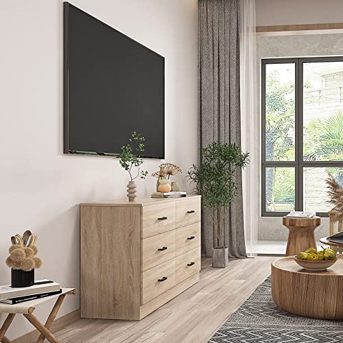 Bigbiglife Wood Dresser for Bedroom, 6 Drawer Double Dresser with Metal Handles, Sturdy and Modern Chest of Drawers (Light Oak)