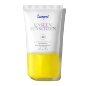 supergoop! unseen sunscreen – spf 40 – .5 fl oz – invisible, broad spectrum face sunscreen – weightless, scentless, and oil free – for all skin types and skin tones