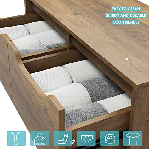 URKNO Modern 6 Drawer Dresser, Double Chest of Drawers with Storage, 3+3 Clothing Organizer with Cut-Out Handle, Dresser Chest, Wood Storage Cabinet for Living Room, Bedroom, Hallway, Rustic Brown