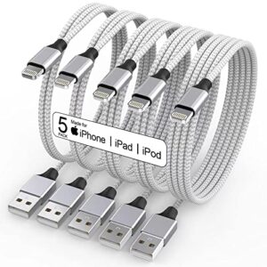 [apple mfi certified] iphone charger, 5pack(3/3/6/6/10 ft) lightning cable apple charging cable fast charging high speed compatible iphone 14/13/12/11 pro max/xs max/xr/xs/x/8/7/plus ipad(silver&grey)