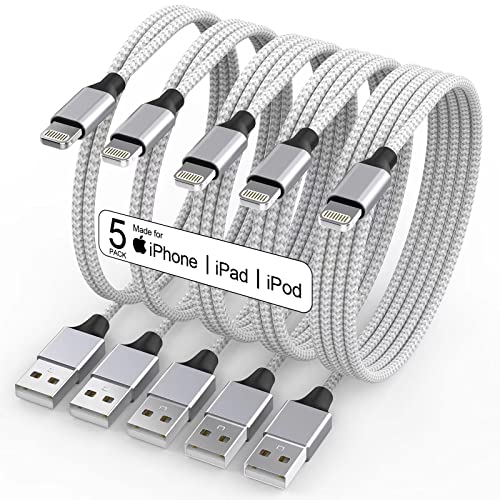 [Apple MFi Certified] iPhone Charger, 5Pack(3/3/6/6/10 FT) Lightning Cable Apple Charging Cable Fast Charging High Speed Compatible iPhone 14/13/12/11 Pro Max/XS MAX/XR/XS/X/8/7/Plus iPad(Silver&Grey)